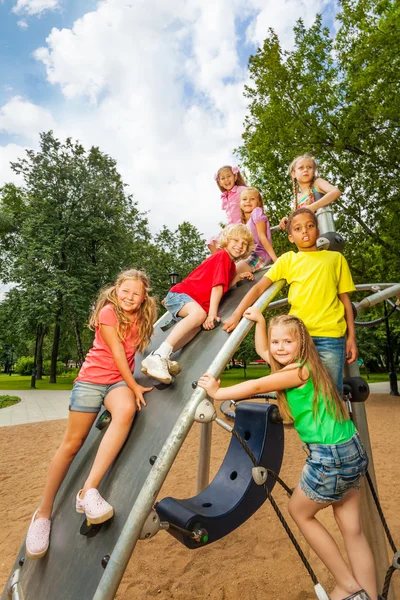 Children on playground construction play together — Stock Photo, Image