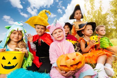 Halloween kids in beautiful costumes clipart