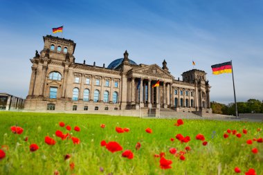 Reichstag view with red tulips clipart
