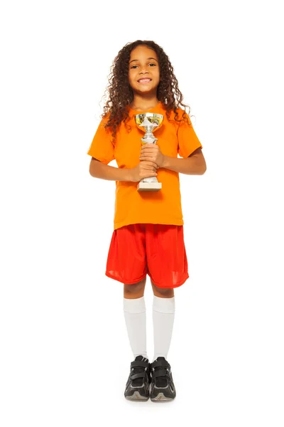 Kazananlar Kupası tutan kız — Stok fotoğraf