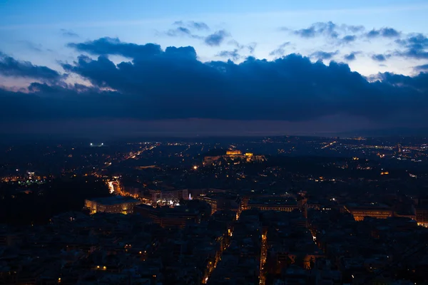 Parthenon Tapınağı ve Akropolis'in geceleri — Stok fotoğraf