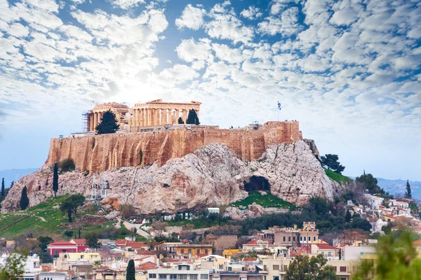 Parthenon Tapınağı ve Akropolis'in — Stok fotoğraf