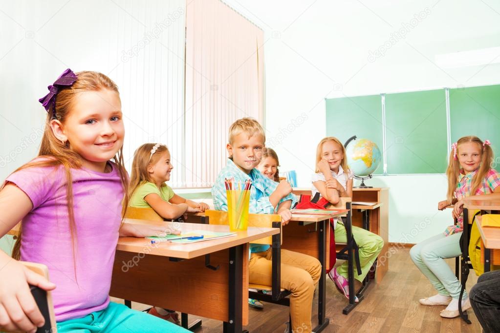 Desk rows with children