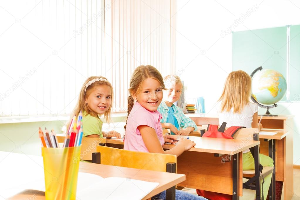 Group of girls in school class