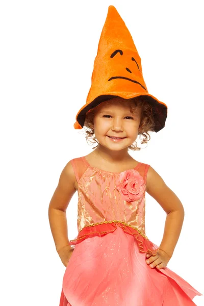 Girl in Halloween dress and hat — Stock Photo, Image