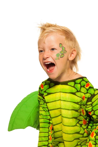 Roaring boy in dragon costume — Stock Photo, Image