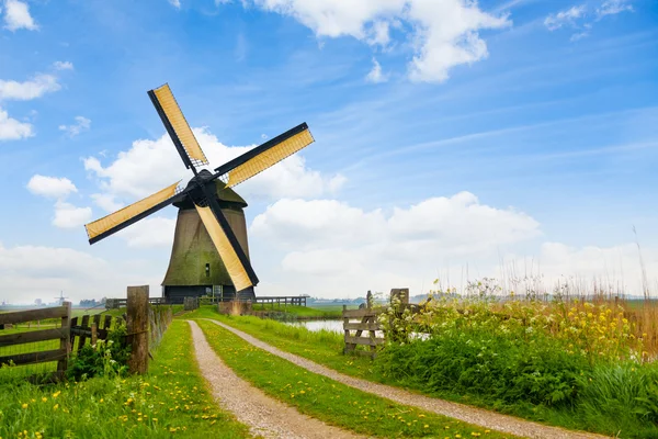 Landelijke weg en windmolen — Stockfoto