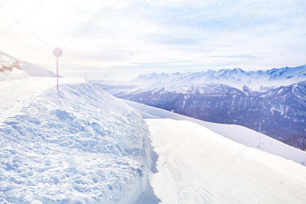 Snowy landscape of Caucasus mountains