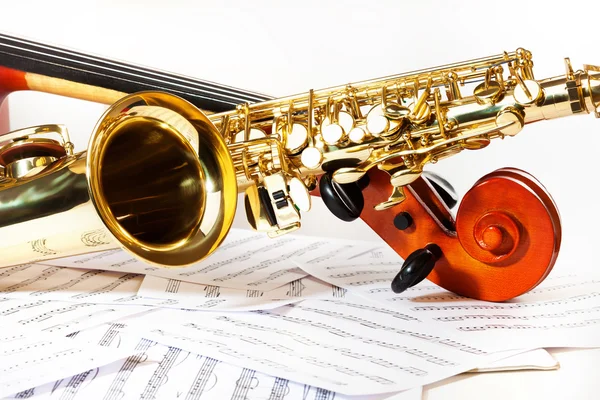 Cello tuning pasak dan alto saxophone — Stok Foto