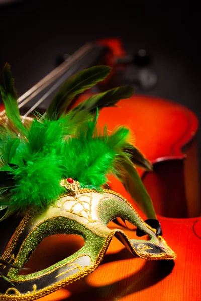 Venetian mask on violoncello — Stock Photo, Image