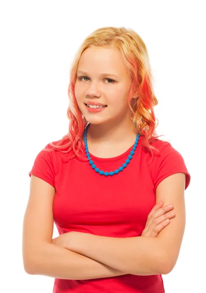 Bella ragazza sorridente con i capelli biondi — Foto Stock