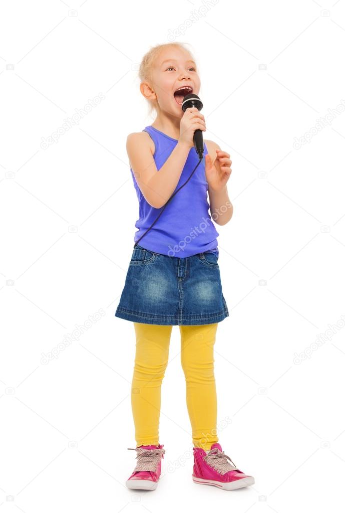 Girl singing karaoke in microphone