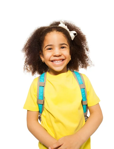 Laughing African girl in yellow T-shirt — Stock Photo, Image