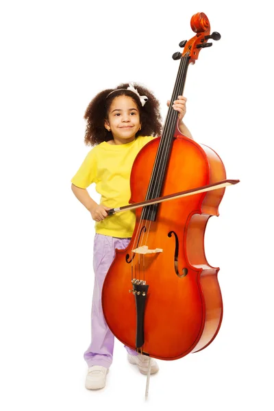 Beautiful African girl holds cello — Stok fotoğraf