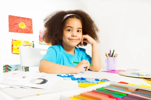 African girl writes letters — Stok fotoğraf