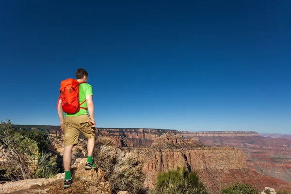 Uomo con zaino nel Grand Canyon — Foto Stock