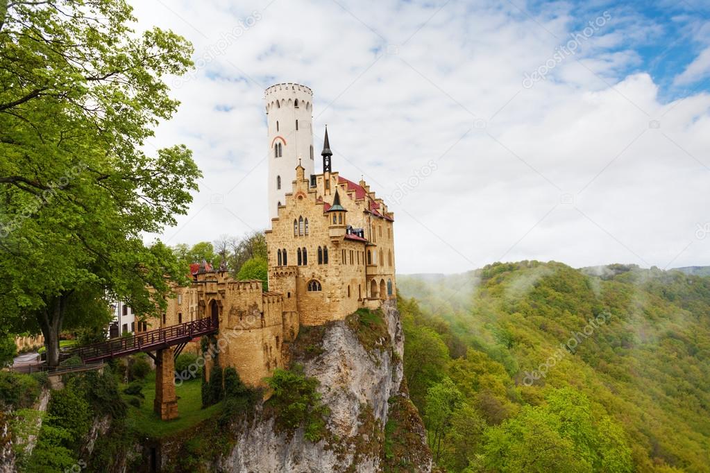 View of the Lichtenstein Germany castle in clouds
