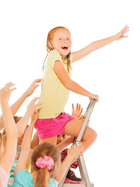 Üstünde tepe-in Merdiven tırmanma lider kavramı kız