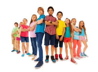 Many confident boys and girls stand together clipart