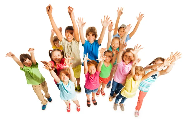 Birçok çocuk büyük grup izole üzerinde beyaz standı — Stok fotoğraf