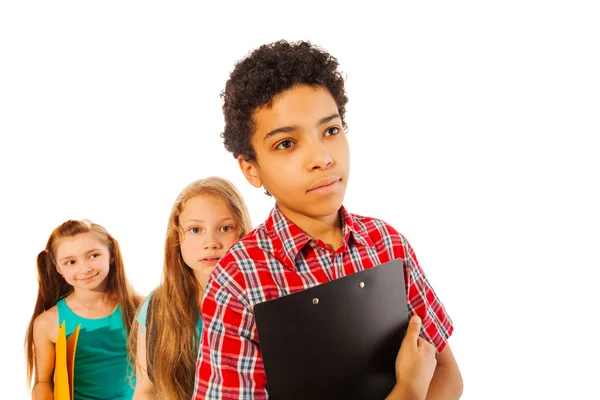 Sad African student standing in the queue — Stock Photo, Image