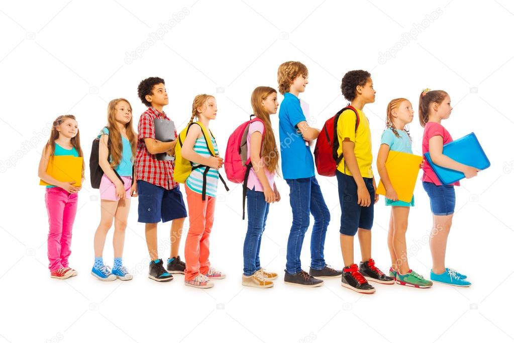 School kids with backpacks and textbooks