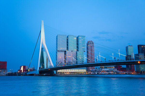 Erasmusbrug bridge view at evening