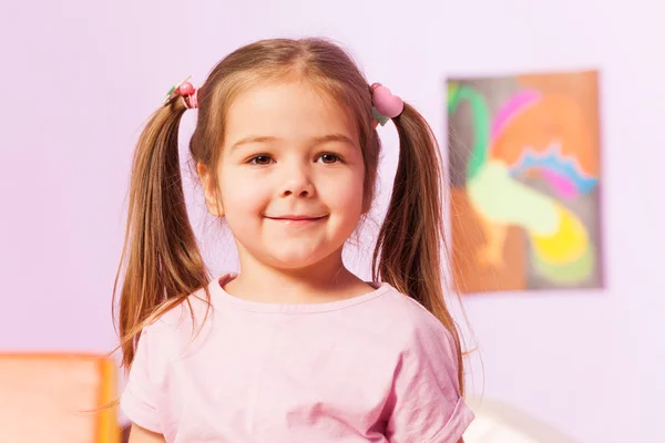 Girl with ponytails smile and pose — Stock Photo, Image