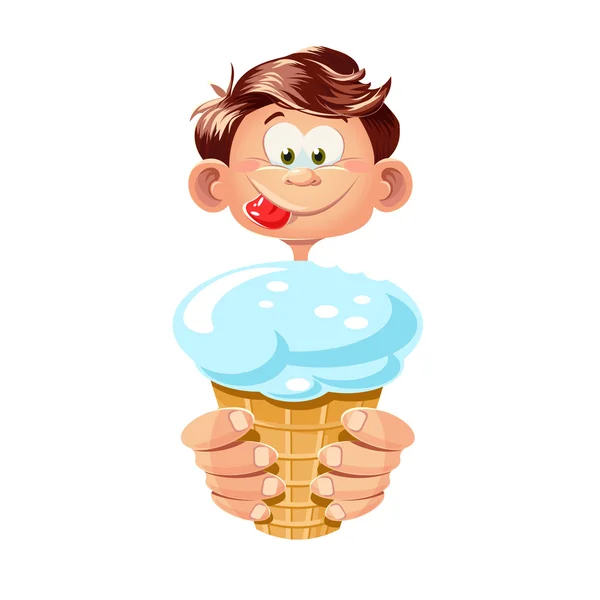 Niño comiendo helado. — Vector de stock