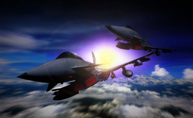 Two fighter jet flying in a mission clipart