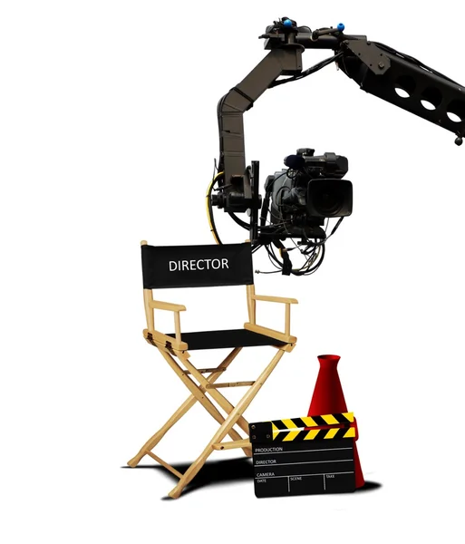 Asiento del director y equipo para hacer películas — Foto de Stock