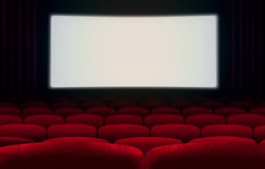 sinema ekran ve kırmızı koltuk