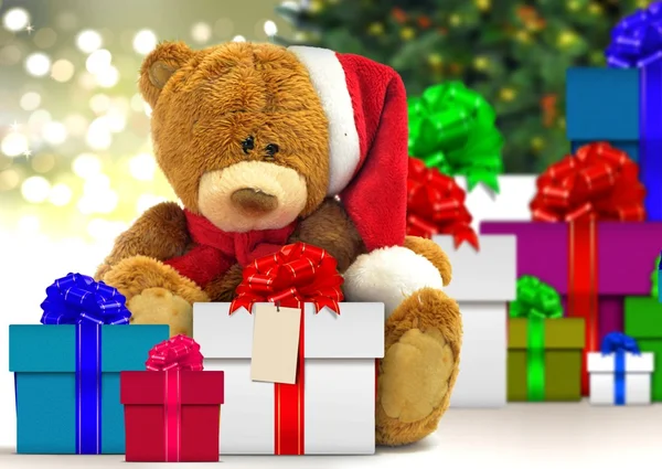 Teddybär und Weihnachtsgeschenk — Stockfoto