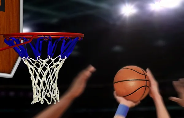 Basketball jump shot to the hoop by player — Stock Photo, Image