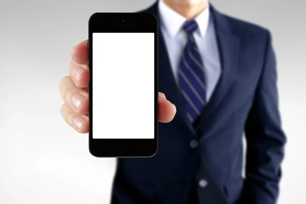 Man informatie tonen op een smartphone — Stockfoto