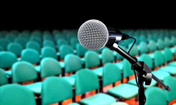 Microphone in auditorium  during seminar presentation — Stock Photo, Image