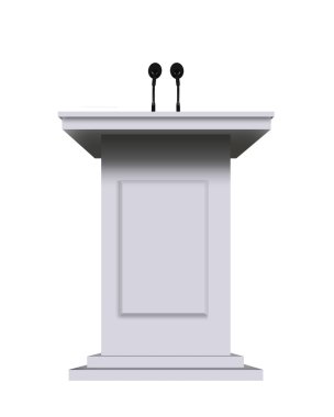 white podium rostrum stand with microphones isolated on white clipart