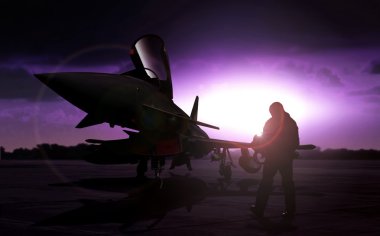 Havaalanı misyon bekleme üzerinde askeri uçak