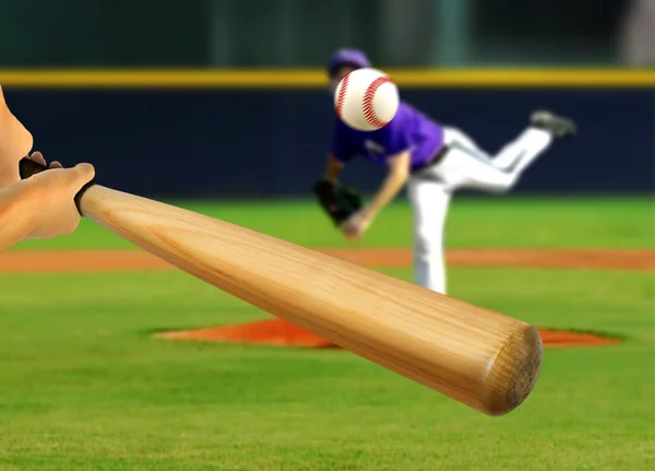 Baseballové džbánek házet míč na těsto — Stock fotografie