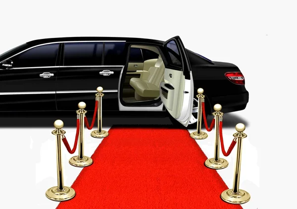 Black Limo on Red Carpet Arrival — Stock Photo, Image