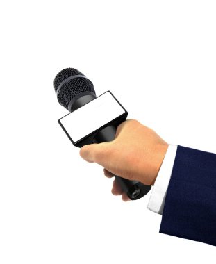 Görüşme için mikrofon tutan el