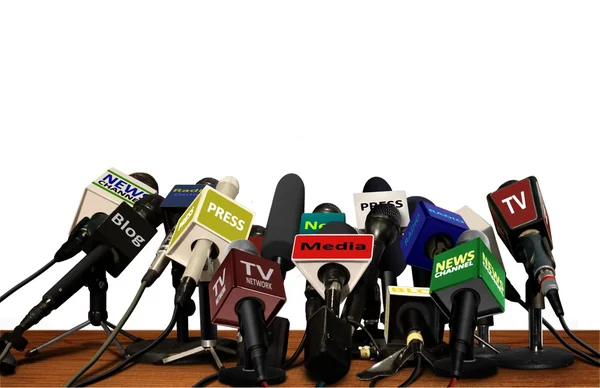 Press Media Conference Microphones — Stock Photo, Image