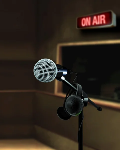 Microphone in recording studio on air — Stock Photo, Image