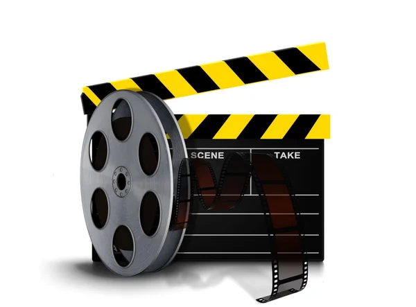 Film reel roll with clapperboard — Stock Photo, Image