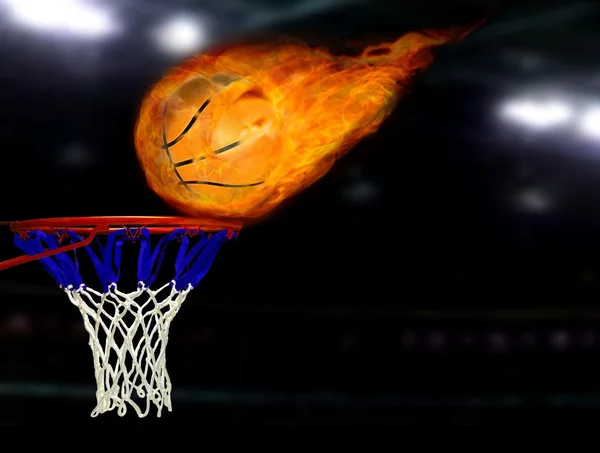 Basketball shoot on fire — Stock Photo, Image