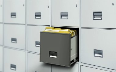 Dosya dolabı açık çekmece ve dosyaları ile
