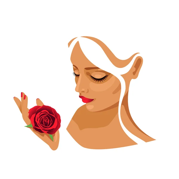 Woman with red rose — Stock Vector