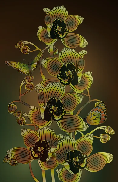 Wilde Orchidee mit Schmetterling — Stockvektor