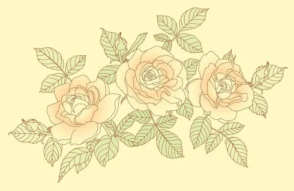 Rosas Florecientes Fondo Beige — Archivo Imágenes Vectoriales