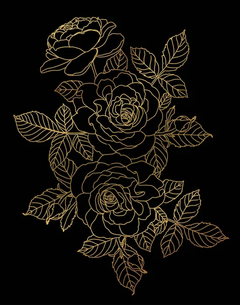 Bouquet Roses Dorées Sur Fond Noir — Image vectorielle